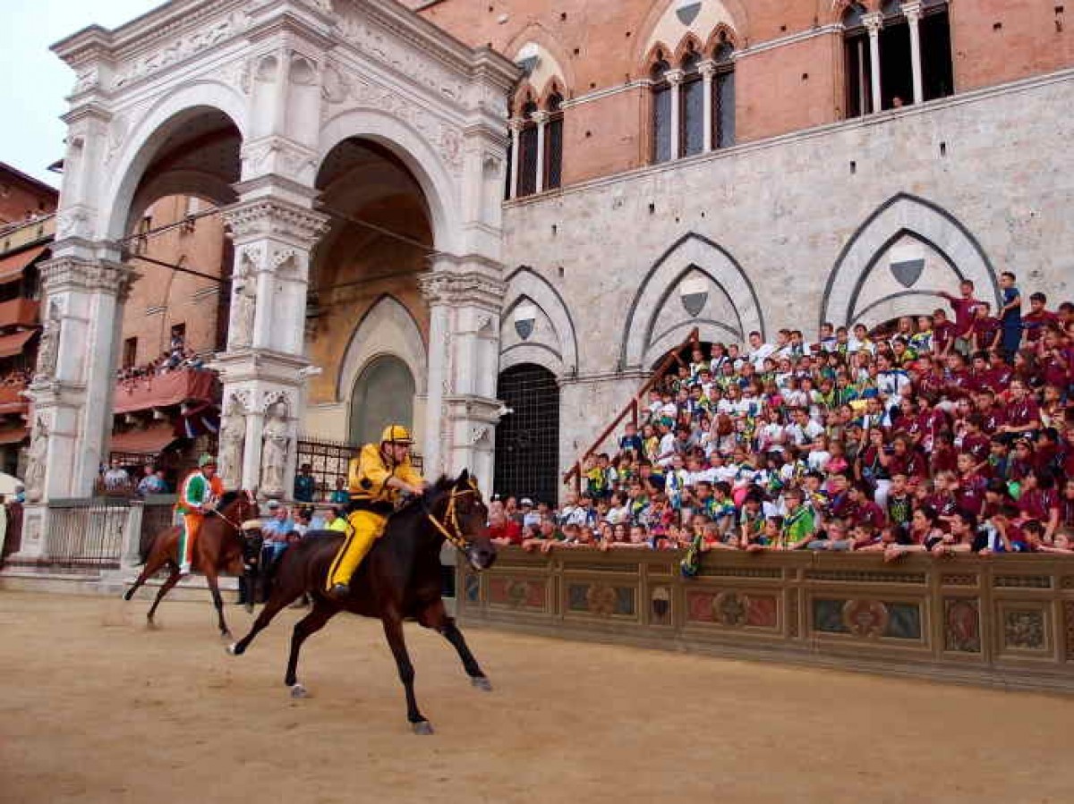 Palio di Siena - Balcony/Grandstands seats between Fonte Gaia and San Martino or at San Martino/ Balcony standing position at the Mossa + 1 night in 3-4* hotel in double room, breakfast included
